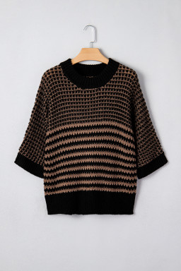 Black Stripe 3/4 Draped Sleeve Slouchy Sweater