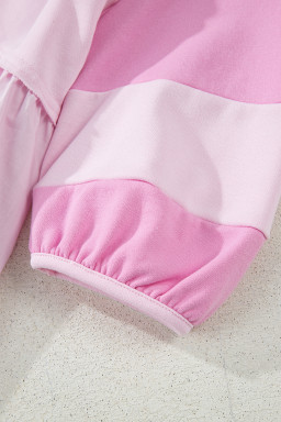 Pink Raw Seam Color Block Patchwork Button Polo Collar Mini Dress