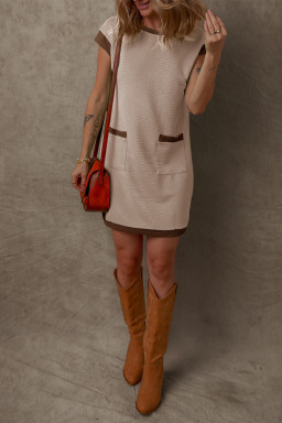 Parchment Stylish Textured Color Block Trim Shift Mini Dress