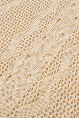 Apricot Solid Color V Neck Hollowed Knit Tunic Beach Coverup