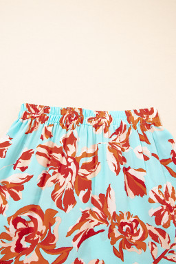 Green Bohemian Floral Print Tiered Maxi Skirt with Split