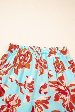 Green Bohemian Floral Print Tiered Maxi Skirt with Split