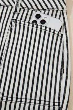 Black Stripe Patch Pocket High Waist Shift Denim Jeans
