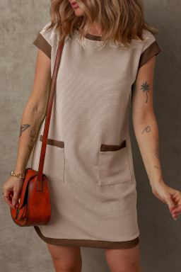 Parchment Stylish Textured Color Block Trim Shift Mini Dress