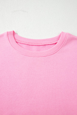 Pink Floral Bow Patched Exposed Seam Patchwork Slit Baggy Sweatshirt