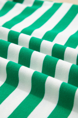 Green Stripe Collar V Neck Ruffled Short Sleeve Blouse