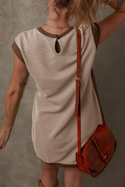 Parchment Stylish Textured Color Block Trim Shift Mini Dress