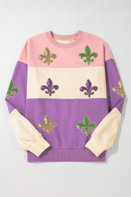 Meadow Mauve Colorblock Sequined Fleur De Lis Sweatshirt