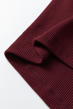 Coffee Ribbed Solid Color U Neck Cropped Long Sleeve Top