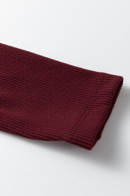 Coffee Ribbed Solid Color U Neck Cropped Long Sleeve Top