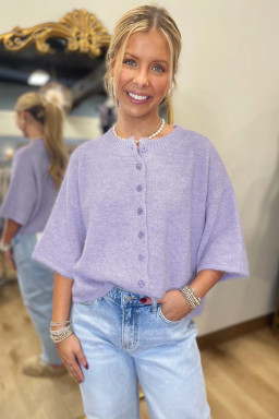 Lavendula 3/4 Sleeve Boxy Knit Button Down Sweater Cardigan