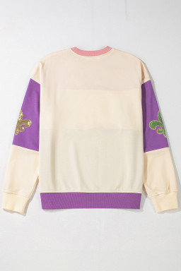 Meadow Mauve Colorblock Sequined Fleur De Lis Sweatshirt