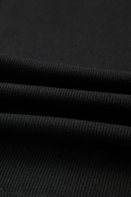 Black Solid Color Ribbed Keyhole Detail Casual Tank Top