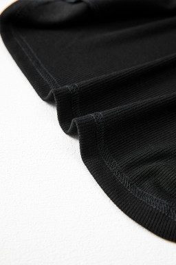 Black Solid Color Ribbed Keyhole Detail Casual Tank Top