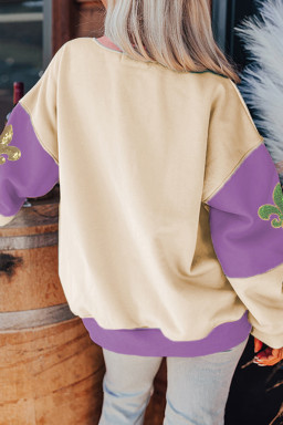 Meadow Mauve Colorblock Sequined Fleur De Lis Sweatshirt