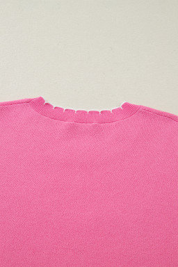 Sachet Pink Big Ribbon Bow Print Contrast Stitch Trim Drop Shoulder Sweater