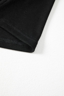 Black Solid Color Ribbed Keyhole Detail Casual Tank Top