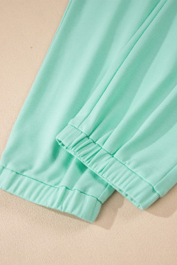Mint Green Solid Color V Neck Tee Drawstring Pant Set