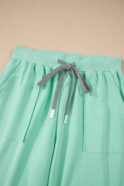 Mint Green Solid Color V Neck Tee Drawstring Pant Set