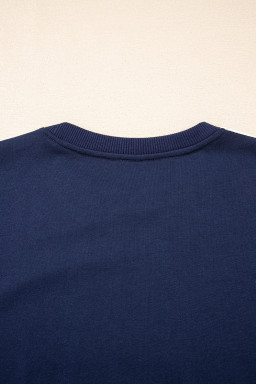 Dirty Blue Varsity Striped Detail Cropped Pullover Wide Leg Pants 2pcs Outfit