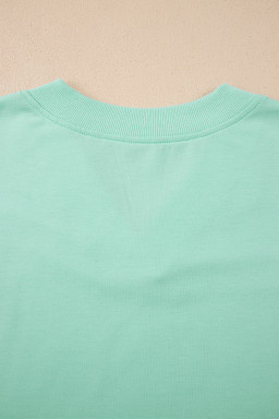 Mint Green Solid Color V Neck Tee Drawstring Pant Set