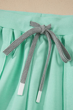 Mint Green Solid Color V Neck Tee Drawstring Pant Set