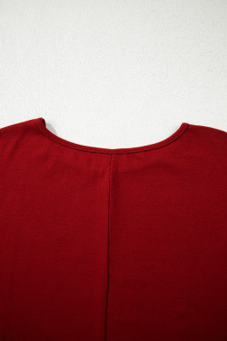 Red Dahlia Solid Color Round Neck Dolman Sleeve Top