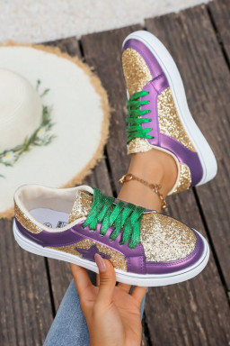 Tillandsia Purple Dearlove Glitter Star Patchwork PU Leather Lace-up Sneakers
