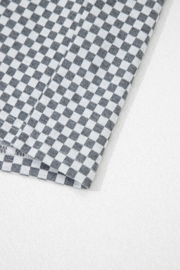 Gray Checkerboard Print Drawstring Elastic Waist Pocketed Shorts