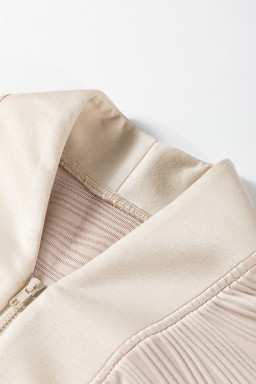 Parchment Solid Color Zipper V Neck Pullover Sweatshirt