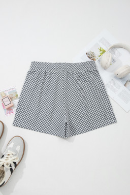 Gray Checkerboard Print Drawstring Elastic Waist Pocketed Shorts