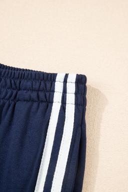 Dirty Blue Varsity Striped Detail Cropped Pullover Wide Leg Pants 2pcs Outfit