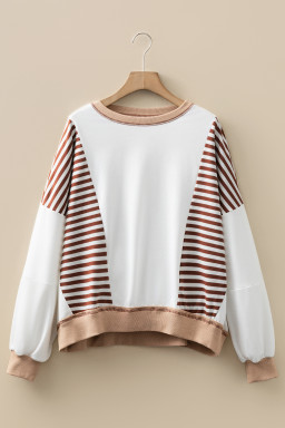 Brown Striped Colorblock Patchwork Oversized Sweatshirt