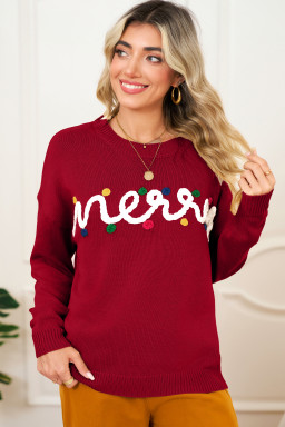 Racing Red Merry Colorful Dot Detail Christmas Dolman Sweater