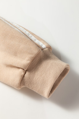 Oatmeal Varsity Striped Detail Cropped Pullover Wide Leg Pants 2pcs Outfit