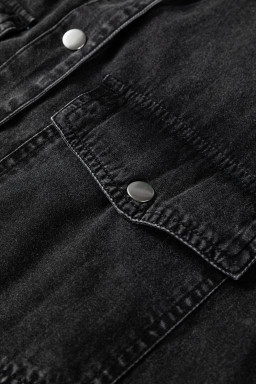 Medium Grey Chest Pocket Raw Hem Denim Loose Shirt Dress
