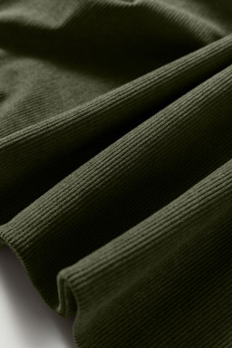 Moss Green Split Neck Scallop Detail Pleated Corduroy Mini Dress