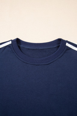 Dirty Blue Varsity Striped Detail Cropped Pullover Wide Leg Pants 2pcs Outfit