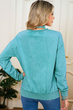 Sea Green  saved by grace Letter Embroidery Mineral Wash Loose Sweatshirt