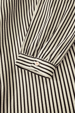 Black Striped V Neck Zip Front Cinched High Waist Midi Dress