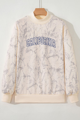 Khaki Tie Dye Camo CALIFORNIA Letter Embroidered Mock Neck Sweatshirt