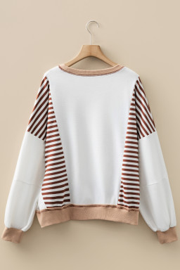 Brown Striped Colorblock Patchwork Oversized Sweatshirt