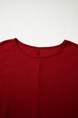 Red Dahlia Solid Color Round Neck Dolman Sleeve Top