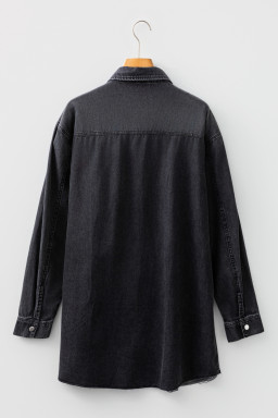 Medium Grey Chest Pocket Raw Hem Denim Loose Shirt Dress