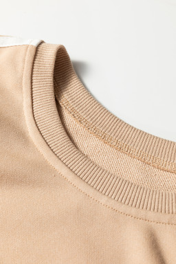 Oatmeal Varsity Striped Detail Cropped Pullover Wide Leg Pants 2pcs Outfit