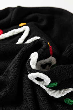 Black Merry Colorful Dot Detail Christmas Dolman Sweater