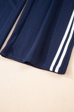 Dirty Blue Varsity Striped Detail Cropped Pullover Wide Leg Pants 2pcs Outfit