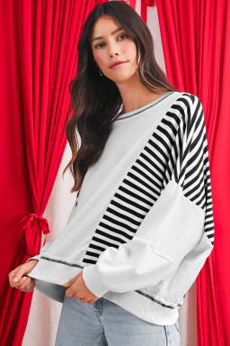 White Striped Colorblock Patchwork Oversized Sweatshirt