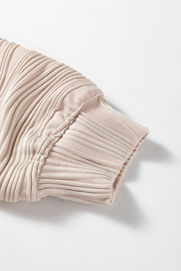 Parchment Solid Color Zipper V Neck Pullover Sweatshirt