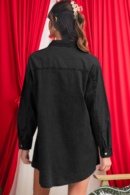 Medium Grey Chest Pocket Raw Hem Denim Loose Shirt Dress